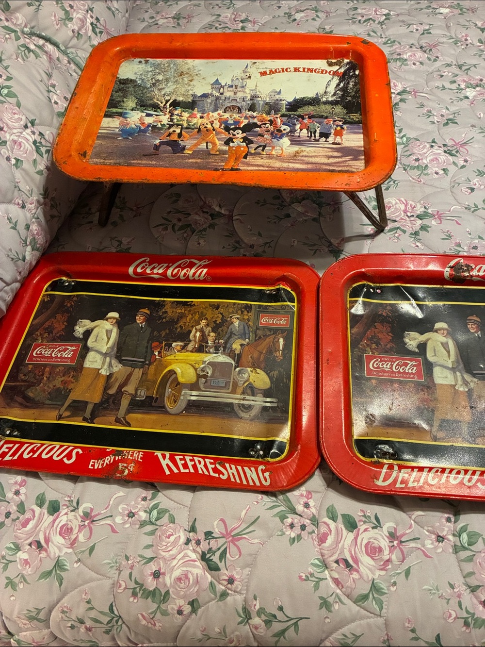 Trays-  2 Coca-Cola Red & Black & 1 DisneyRetro Serving Trays w/Classic Logos